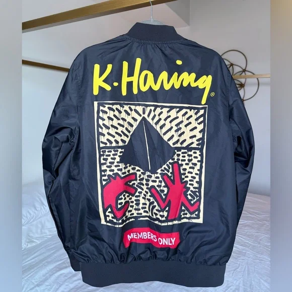 Keith Harring x Members Only Jacket Mens M Black Racer Street Style Windbreaker - Picture 5 of 6